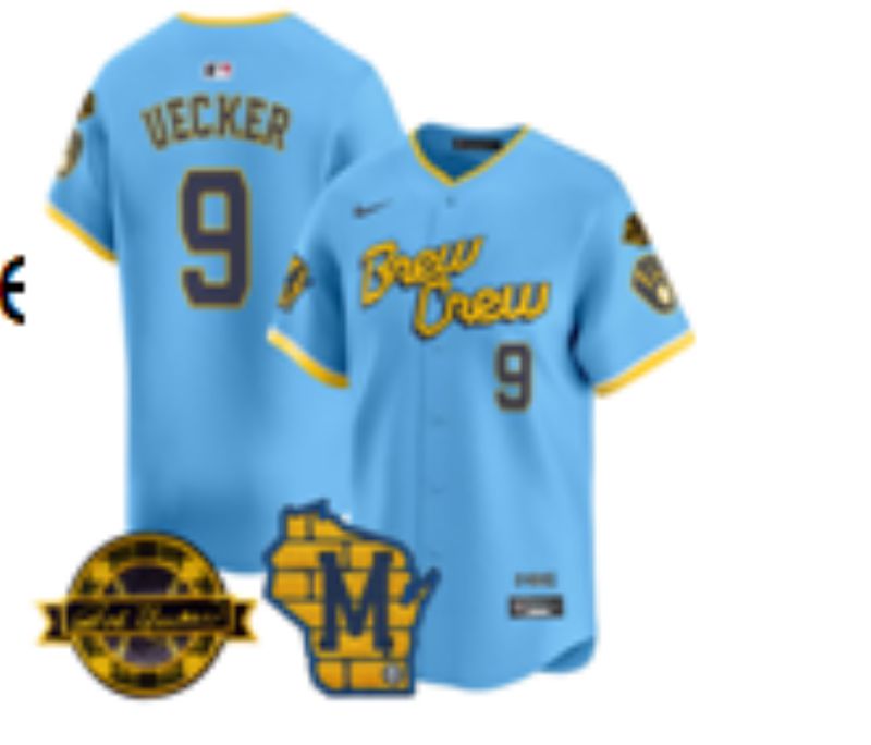 Men Nike Milwaukee Brewers #9 Uecker Light blue MLB 2025 jersey 01->milwaukee brewers->MLB Jersey